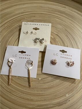 LC Lauren Conrad Gold, Pearl & Blush Earring Set Bundle
